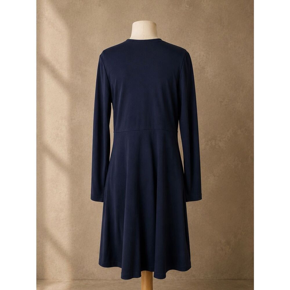 Uniqlo Sz M Navy Ponte Knit Fit & Flare NWT Long Sleeve Dress Minimalist Workwea